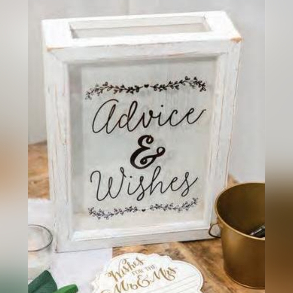 White 'Advice & Wishes' Wedding Card Box - Rustic Home Party Decor